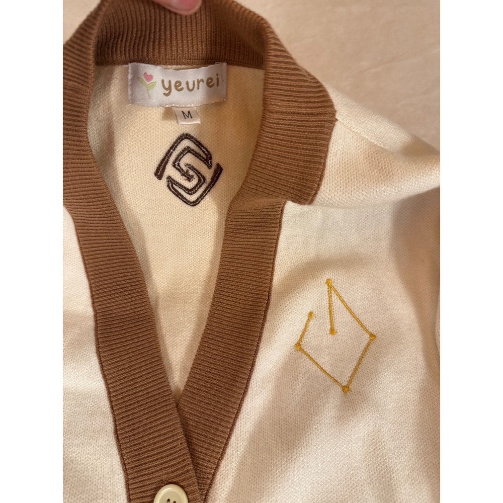 Genshin Impact flowers zhongli cotton embroidered Cardigan Cream Tan Medium - Picture 5 of 16